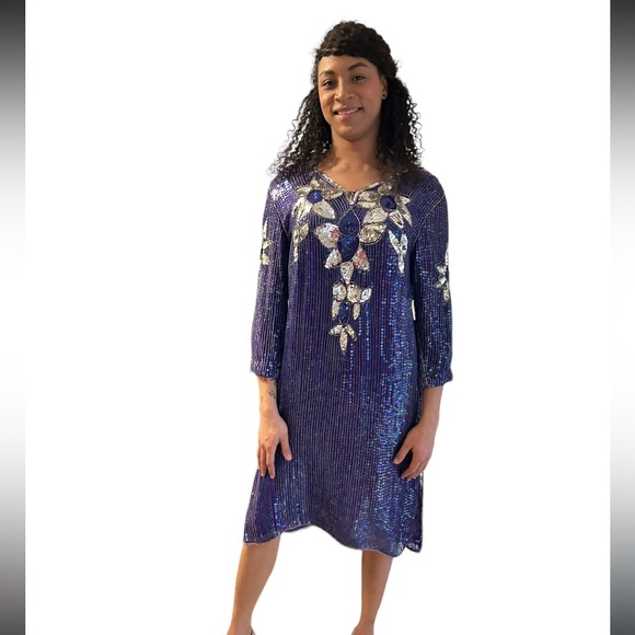Vintage Dresses & Skirts - Fully Beaded Silk Tunic Dress Vintage